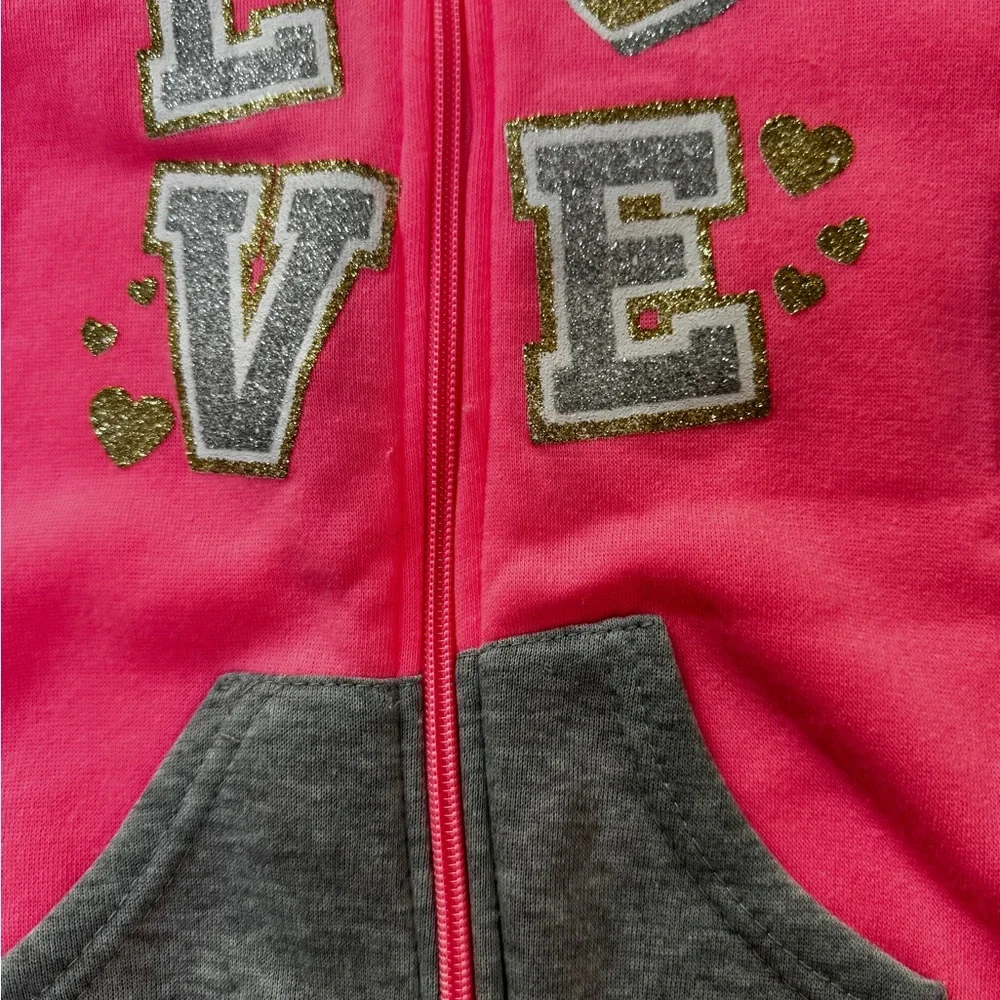 NWT Pink Love Hooded Sweatshirt Jacket 4T Zip Up Front NEW